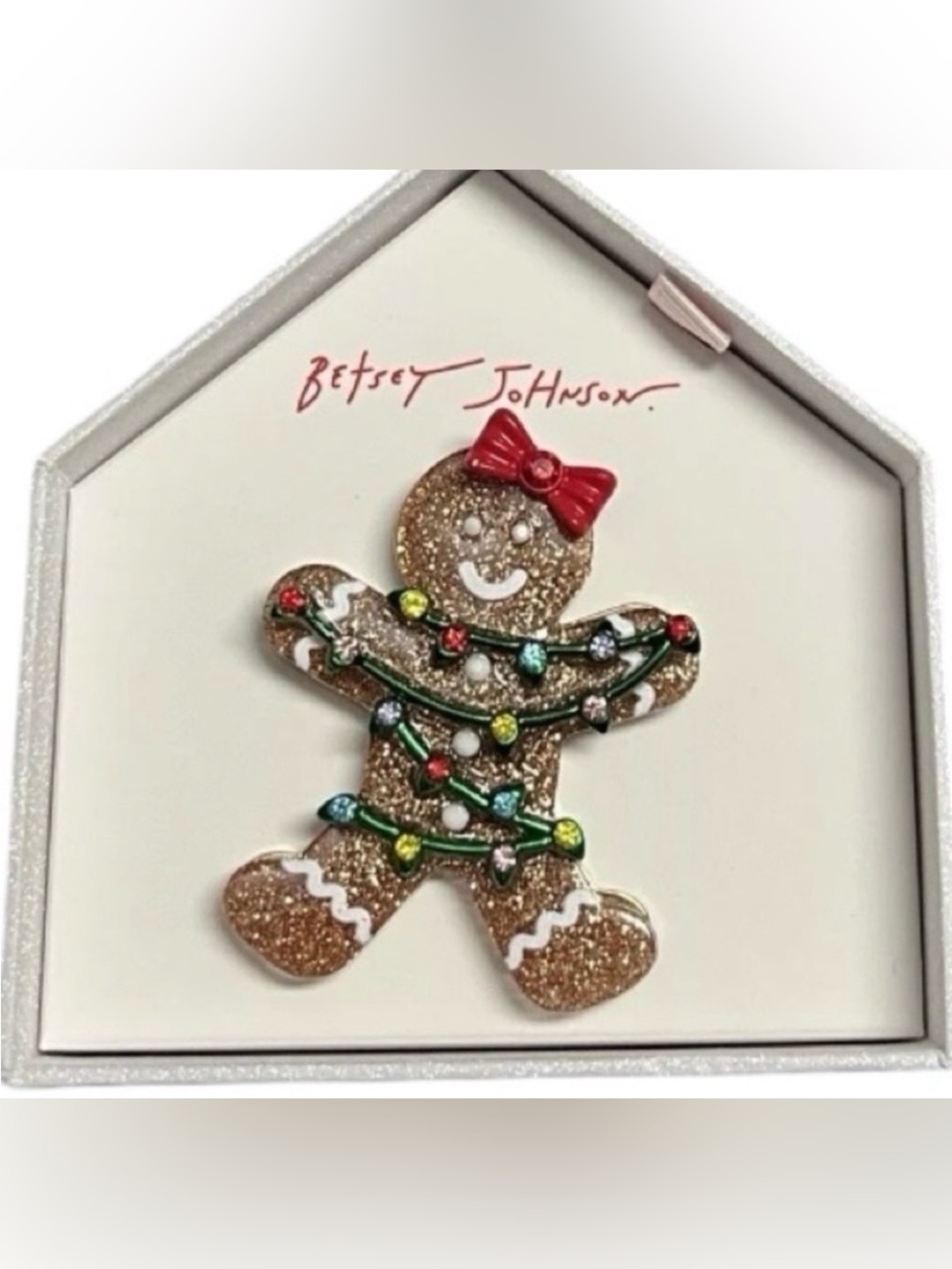 BETSEY JOHNSON Christmas Gingerbread in Tangled Tree Lights Brooch Pin NEW NWT